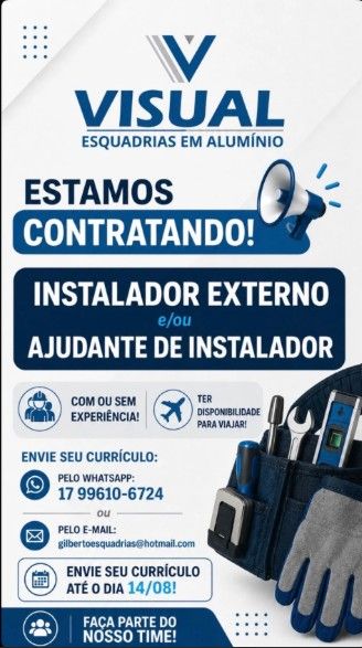INSTALADOR EXTERNO E/OU AJUDANTE DE INSTALADOR